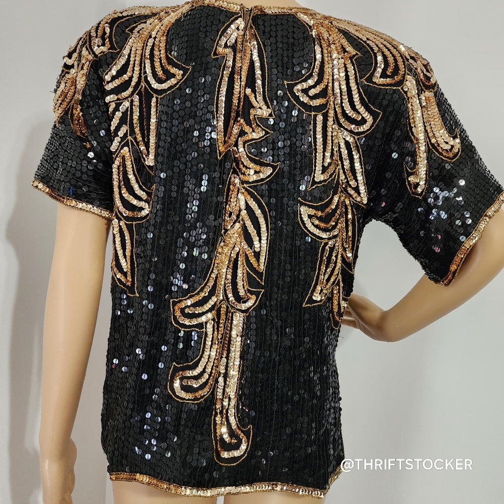 Vintage Black and Gold Sequin Top - Picture 3 of 9